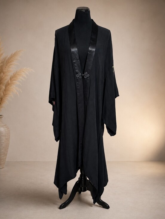 Sue Wong Other - Vintage Sue Wong Embroidered Kimono Sleeve Duster Jacket Black Size L Made USA
